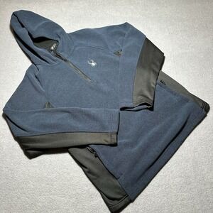 Spyder‎ Hoodie Mens XL Blue Black Quarter Zip Athletic Outdoor Fleece Pullover